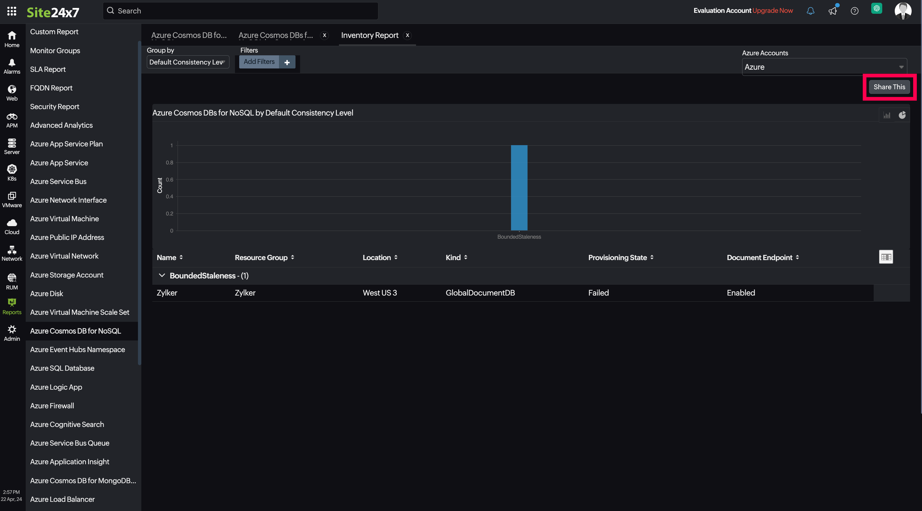 CosmosDB for NoSQL Inventory