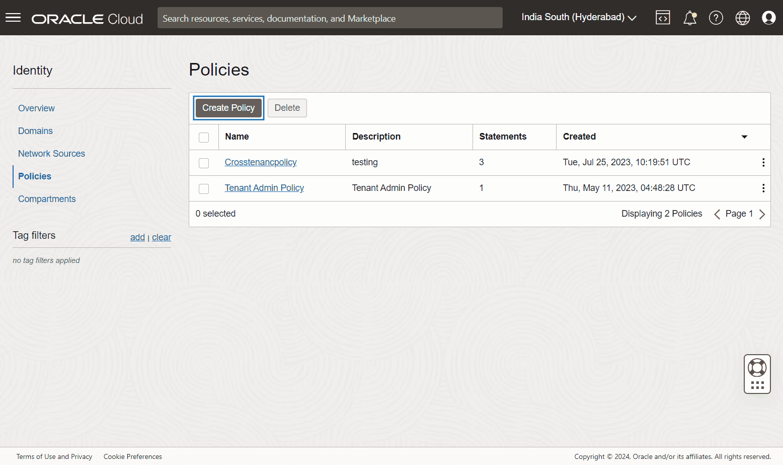 oci create policy