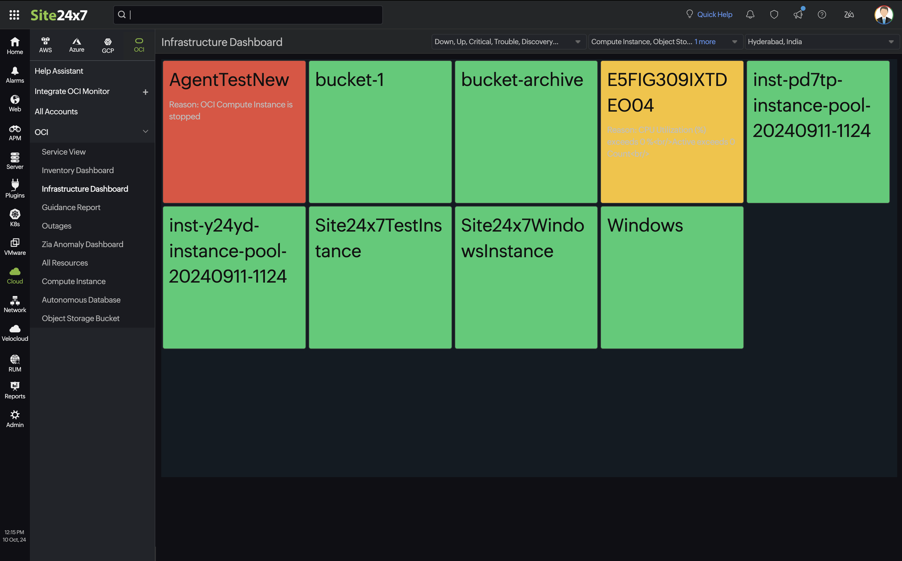 oci infra dashboard