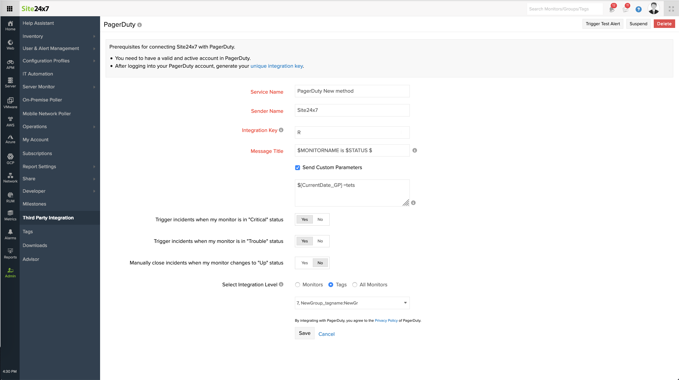 Pager Duty Online Help Site24x7