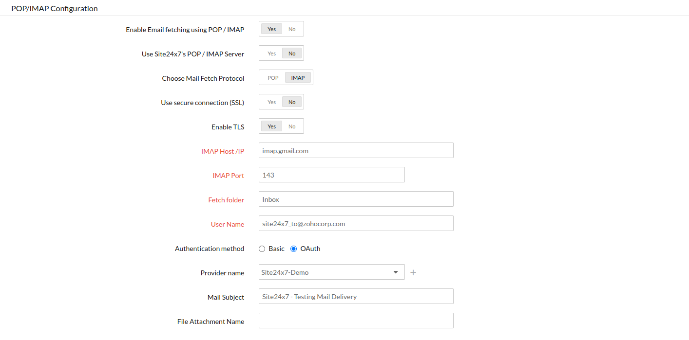 Configiration for POP or IMAP