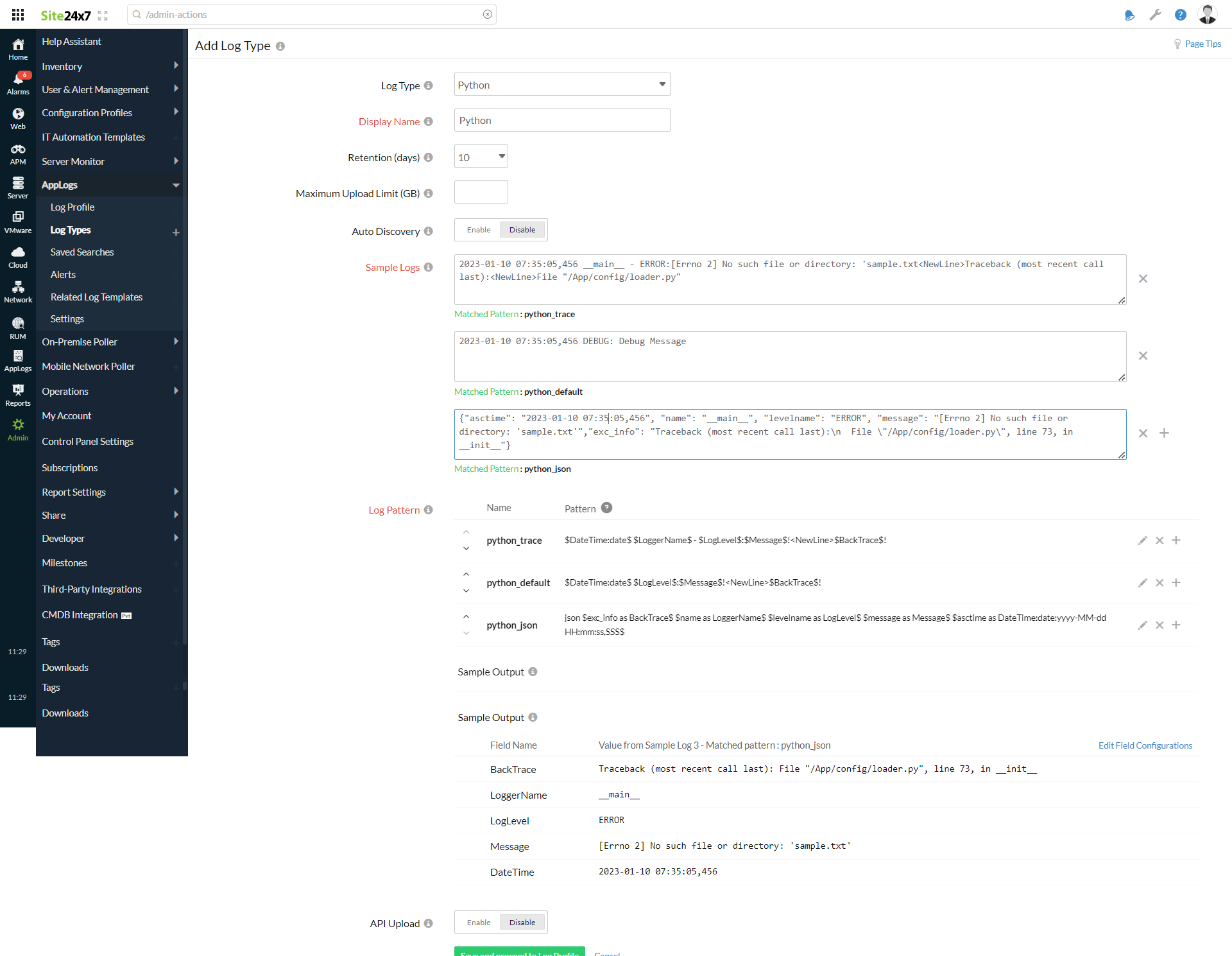 Log profile