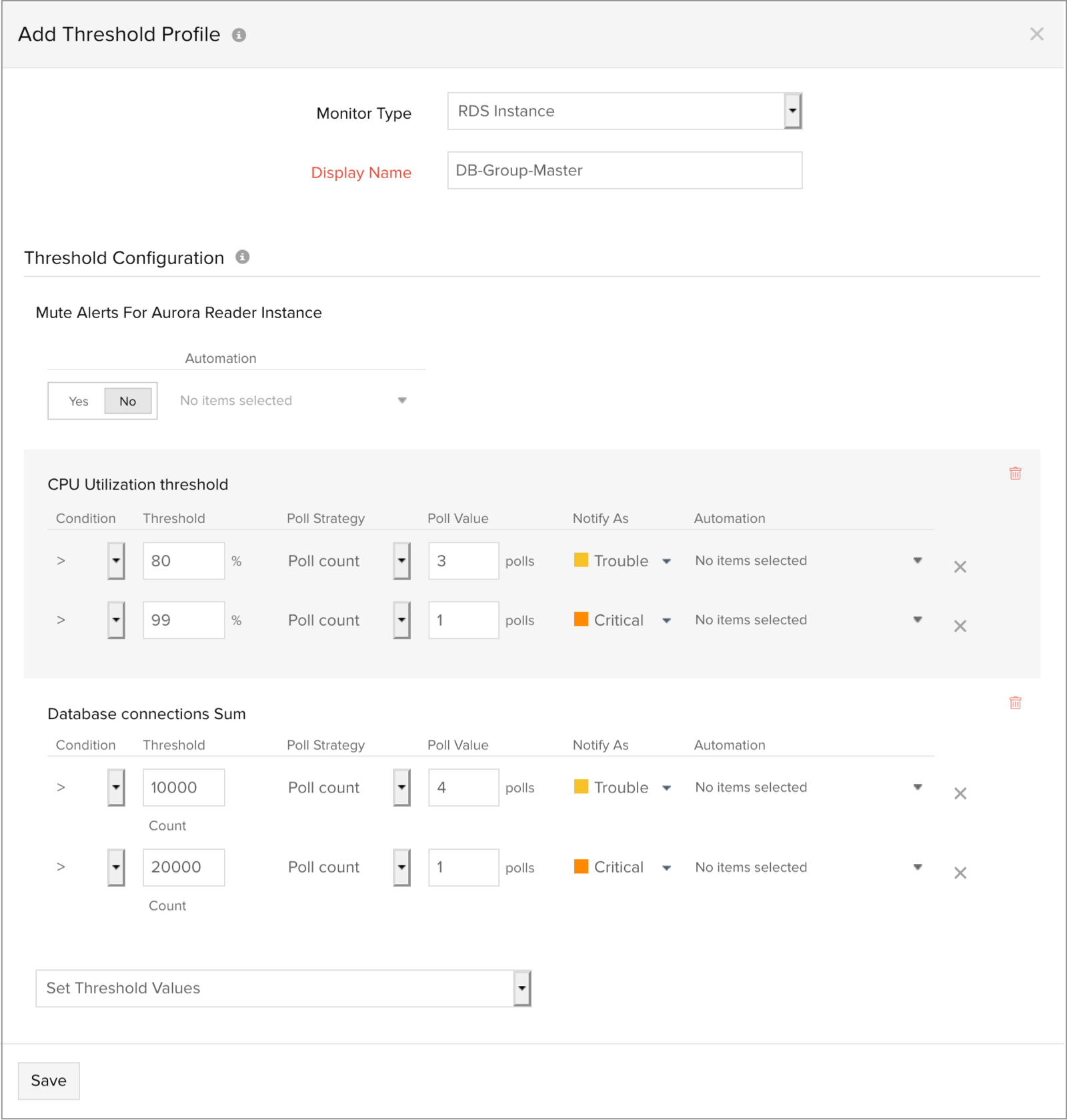 RDS Instance Threshold Configuration rds threshold configuration