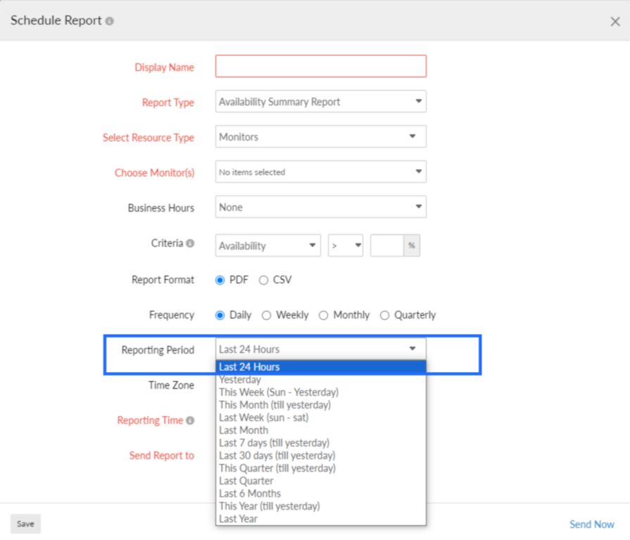 reporting period field