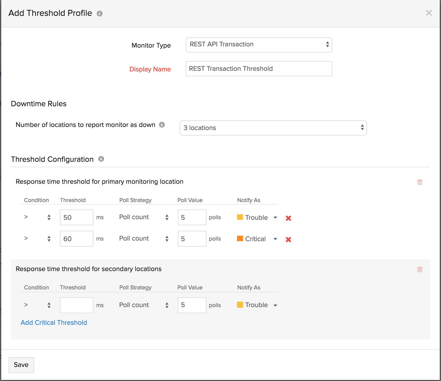 Threshold and Availability for REST API Transaction Online Help Site24x7