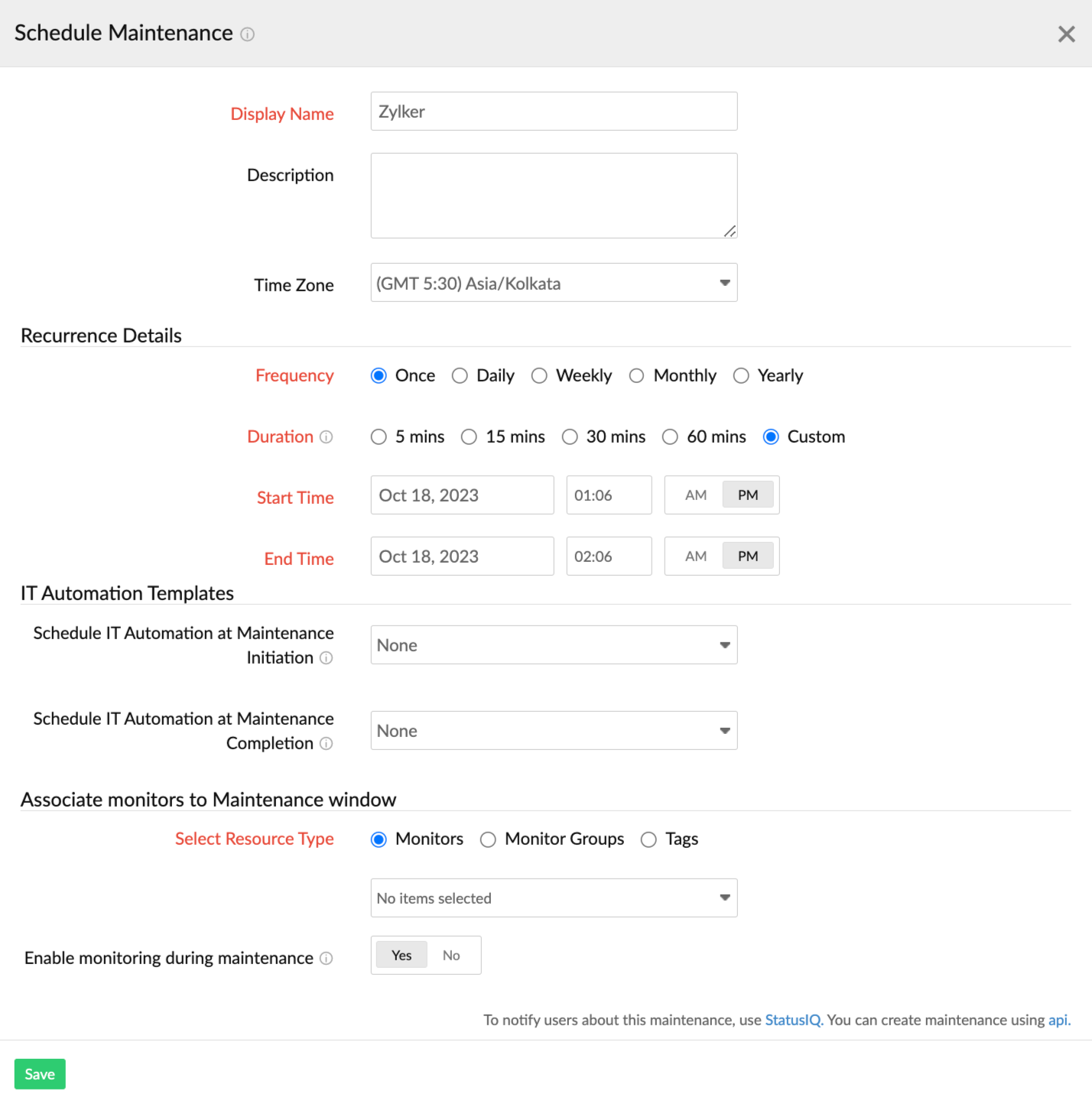 schedule maintenance form