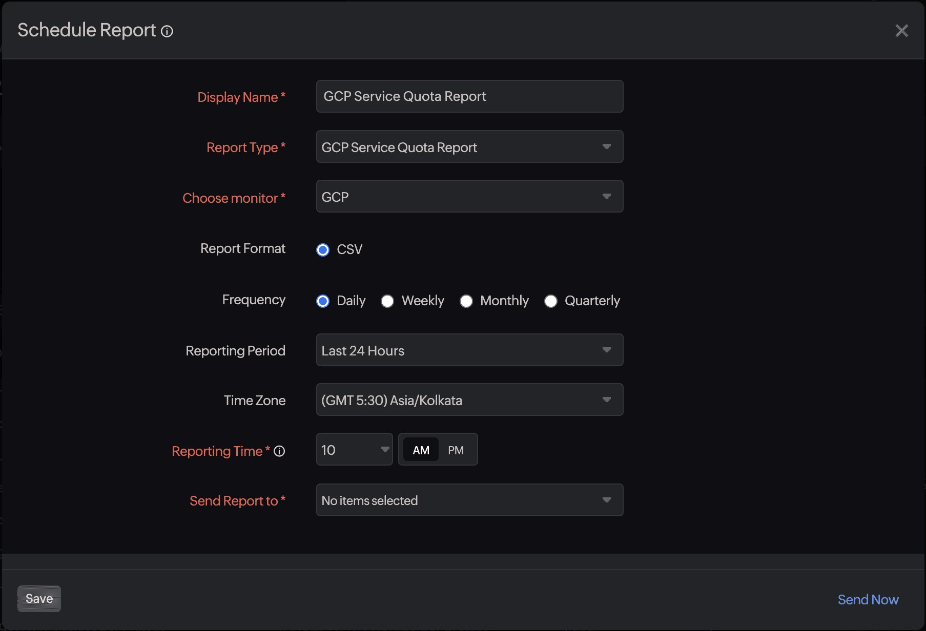 schedule report service quota gcp