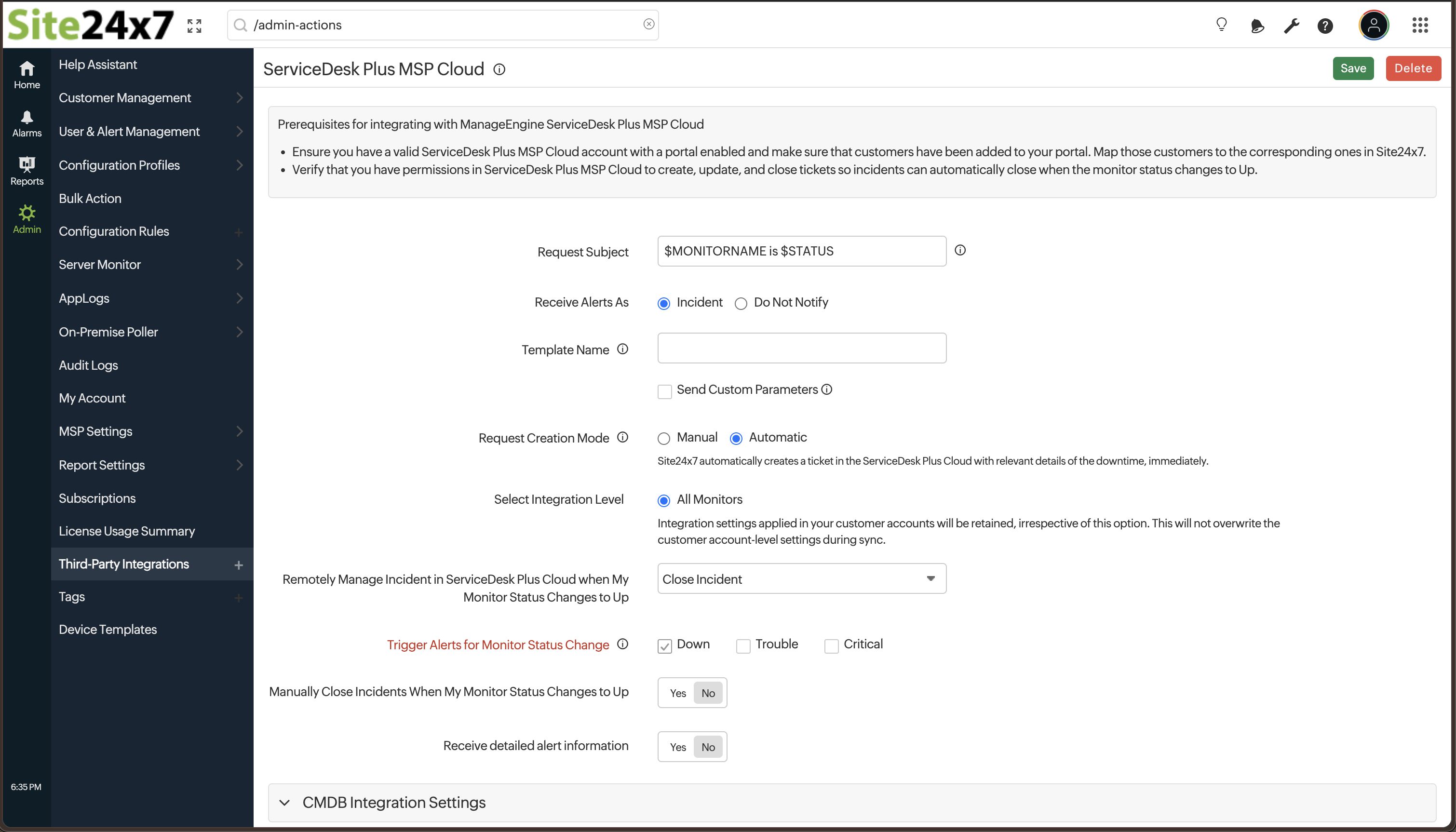 SDP MSP Cloud add integration SDP MSP Cloud add integration