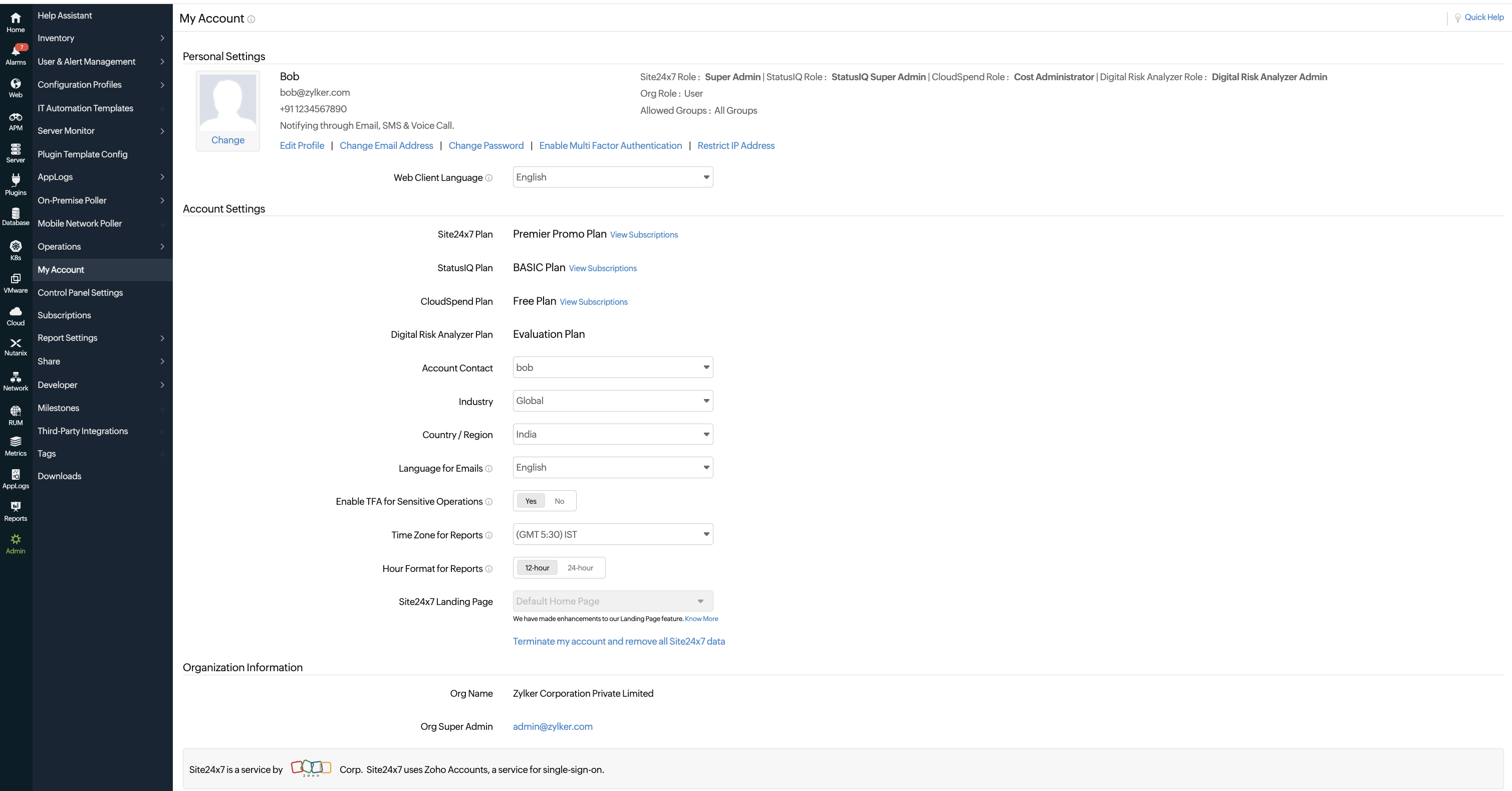 site24x7 my account
