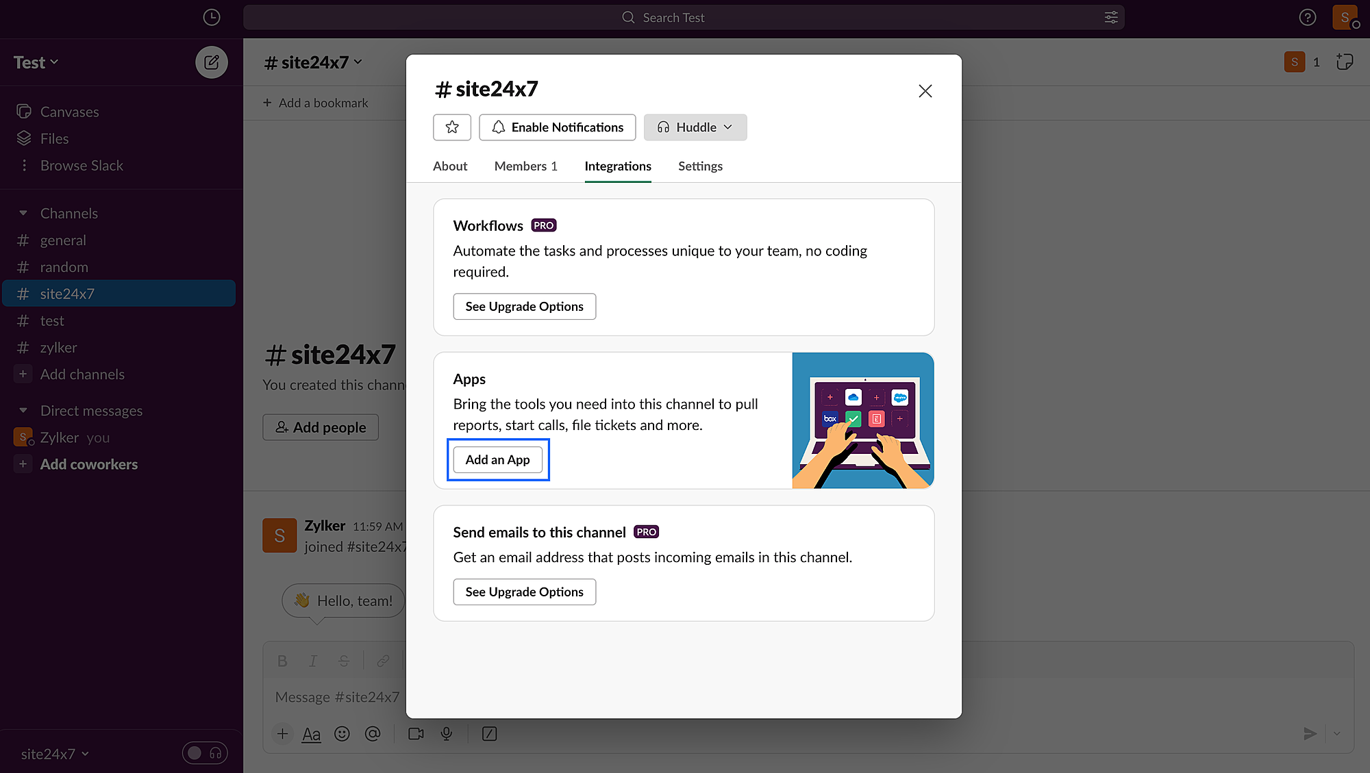 slack add app webhooks