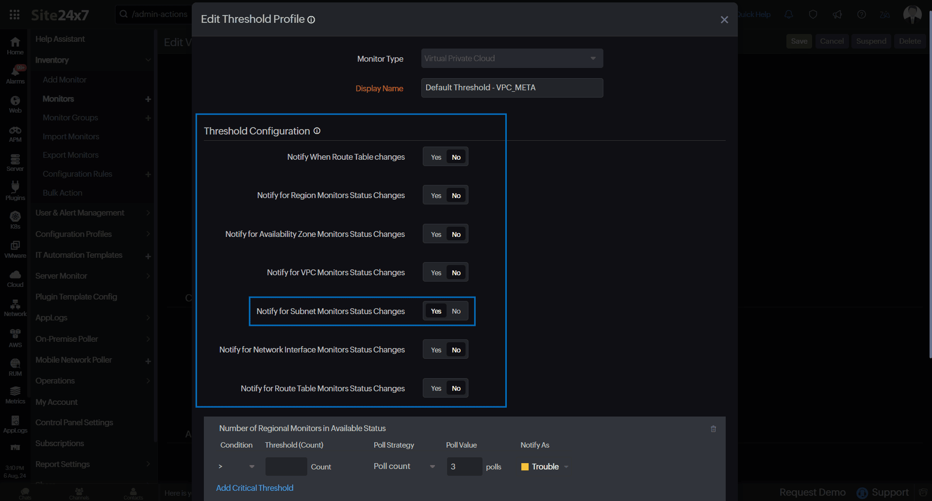 sp edit threshold profile