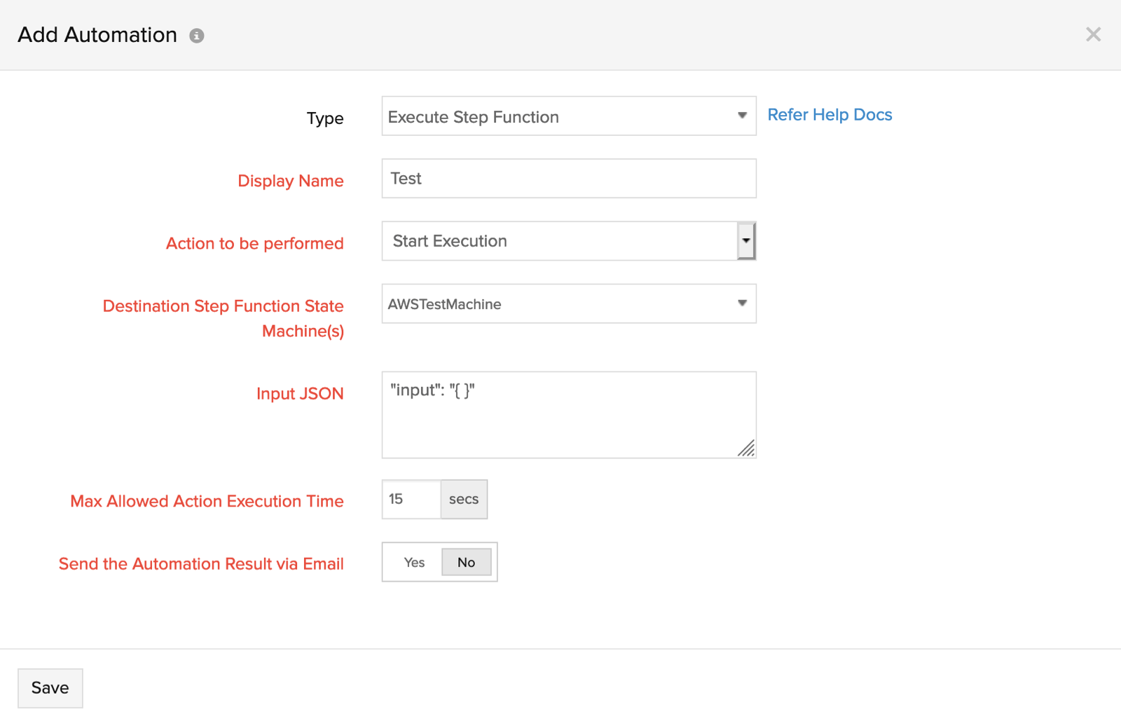 Start state machine execution automation page