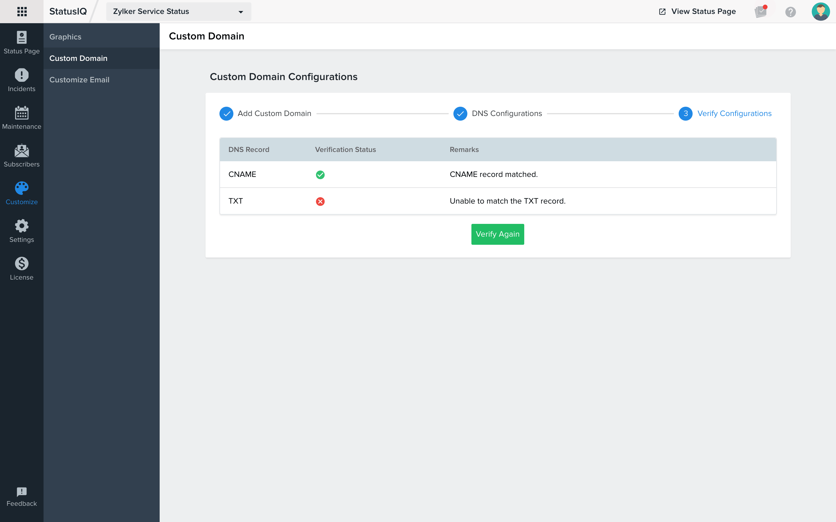 custom-domain-verification-failure custom domain verification failure