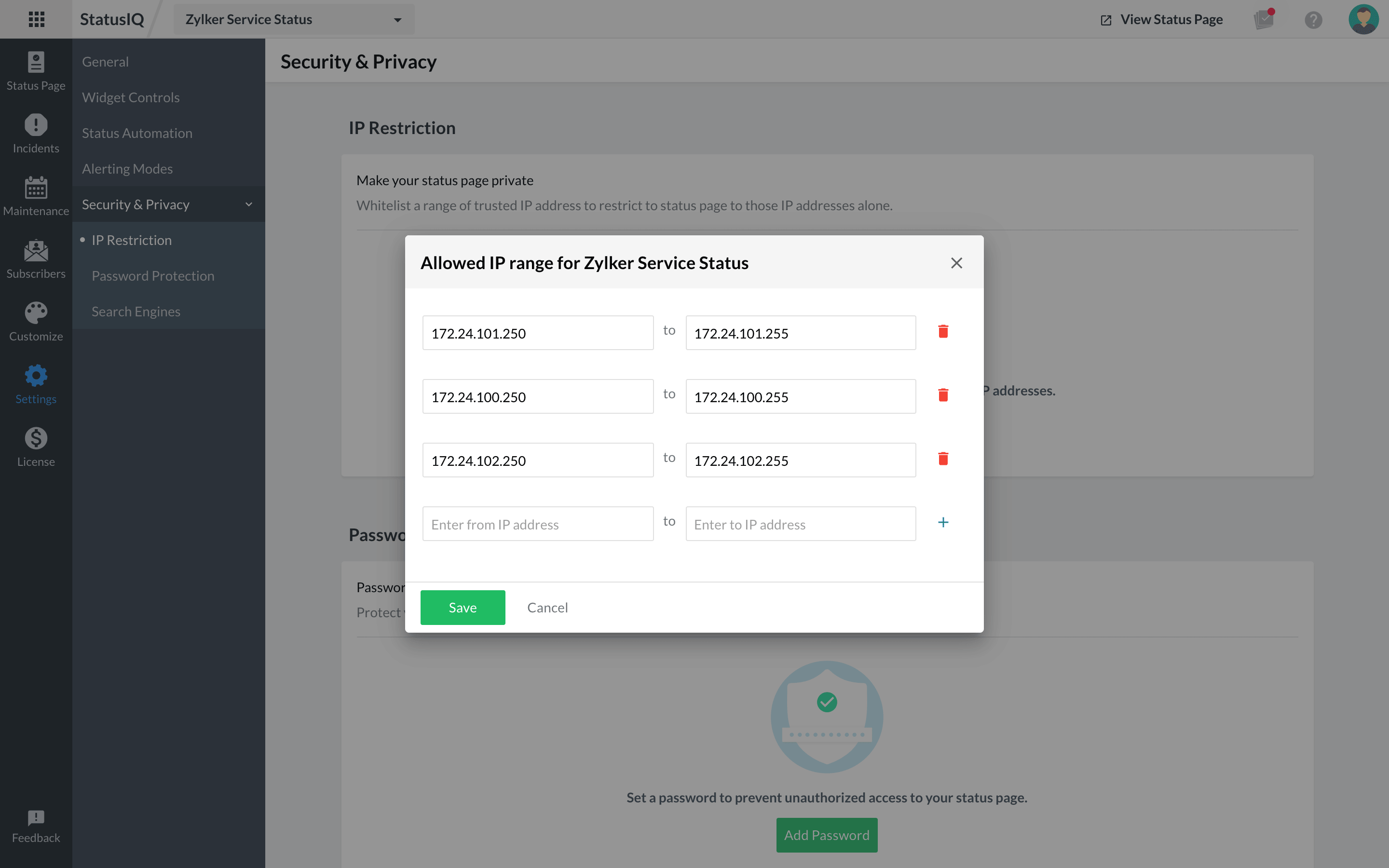 Restrict your status page to selected ip addresses