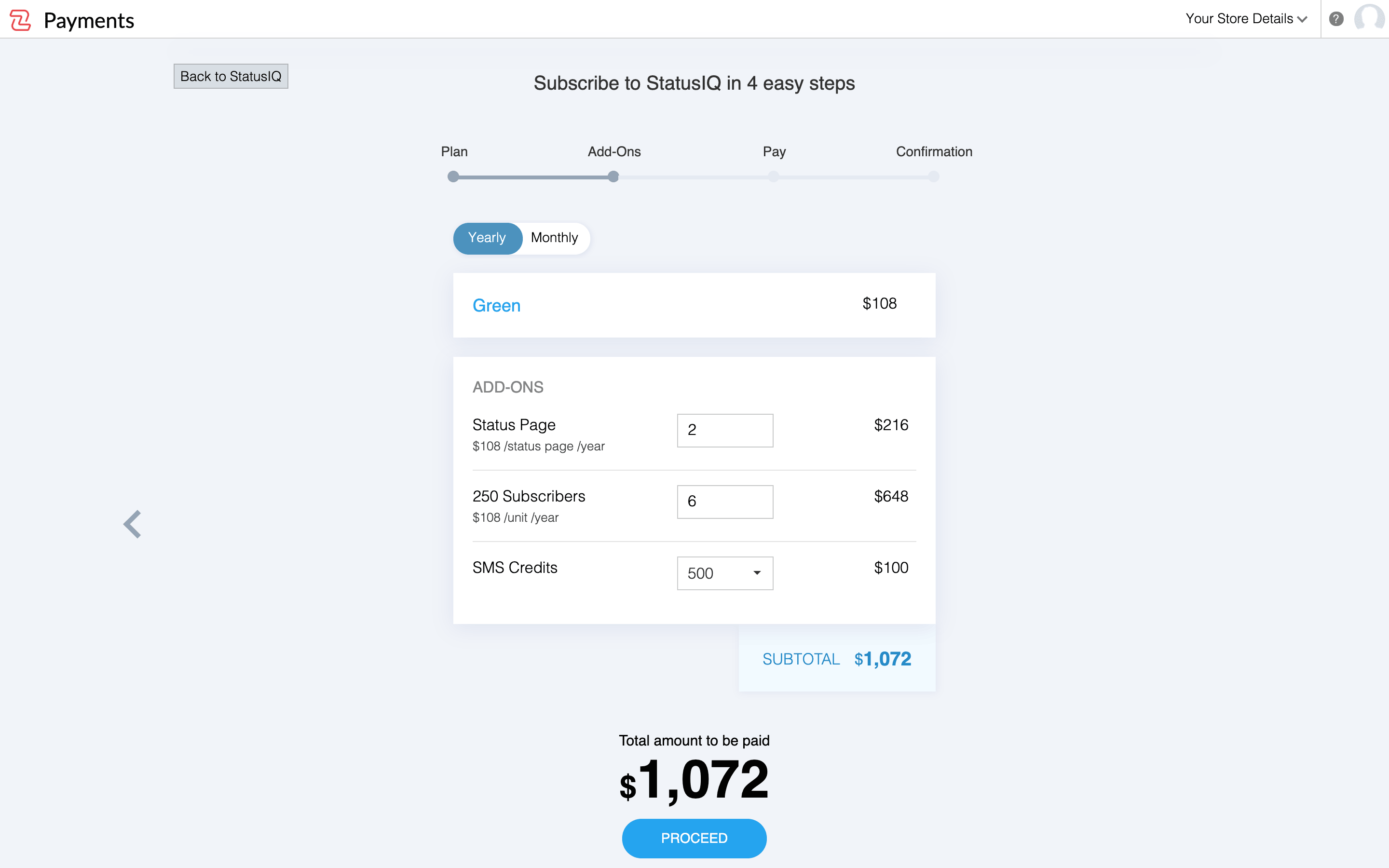 subscription-choose-addons Status page add ons