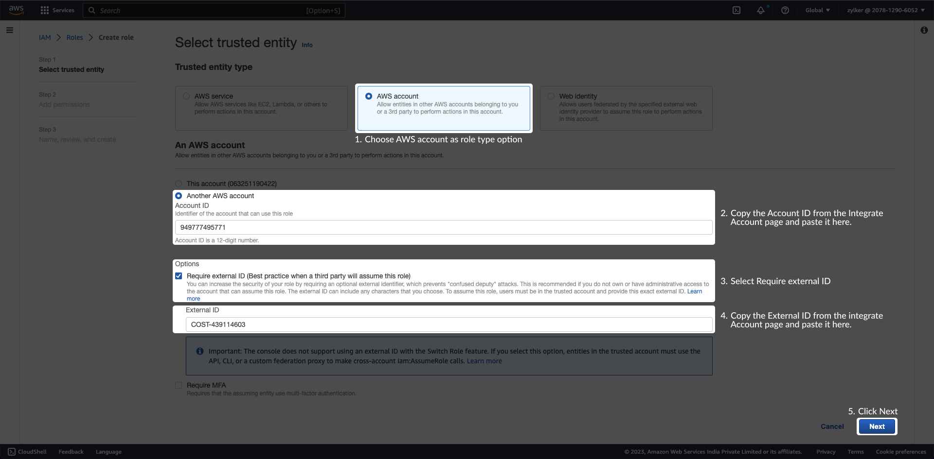 step-three Step one create IAM role