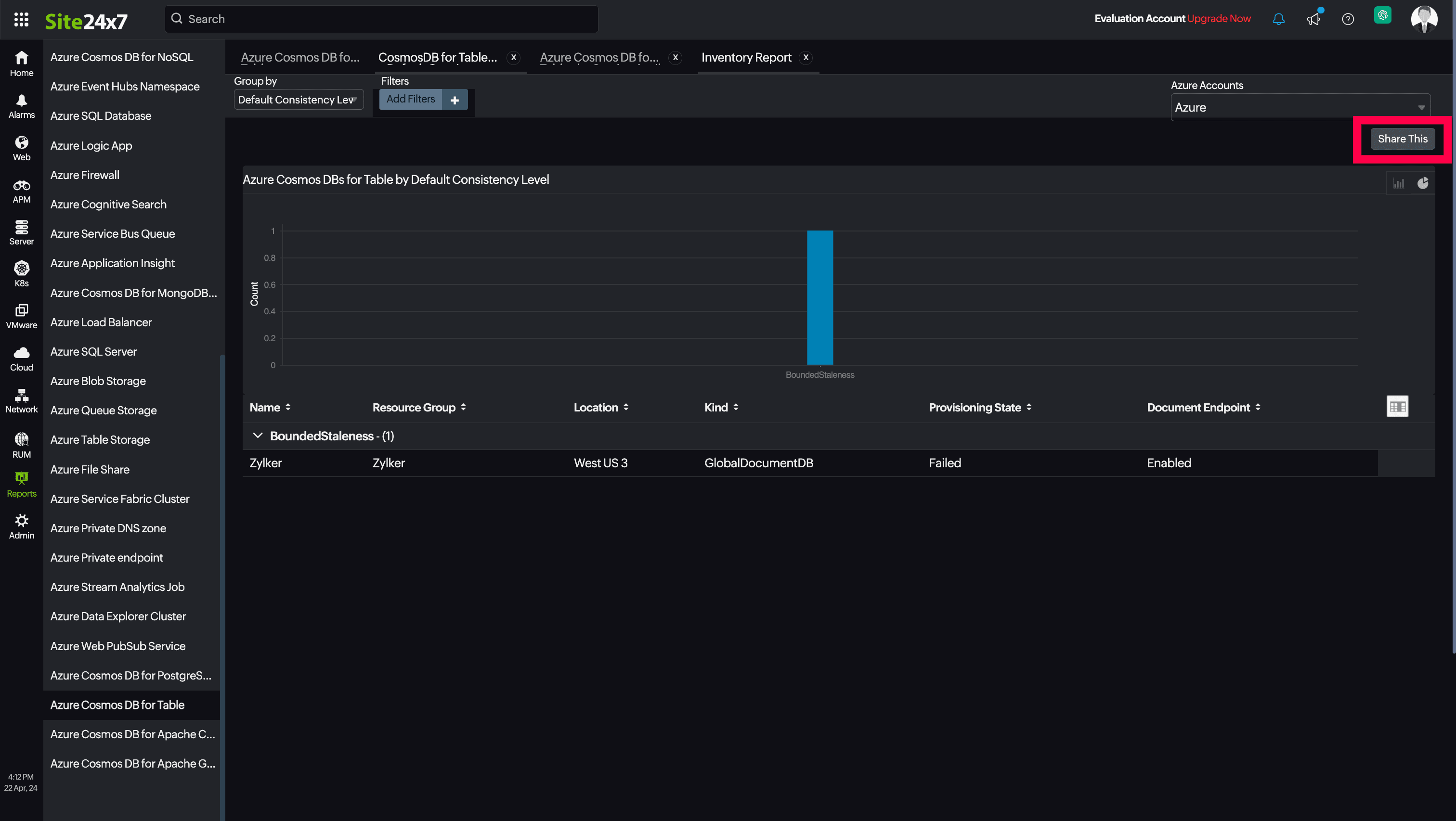 CosmosDB for Table Inventory CosmosDB for Table Inventory