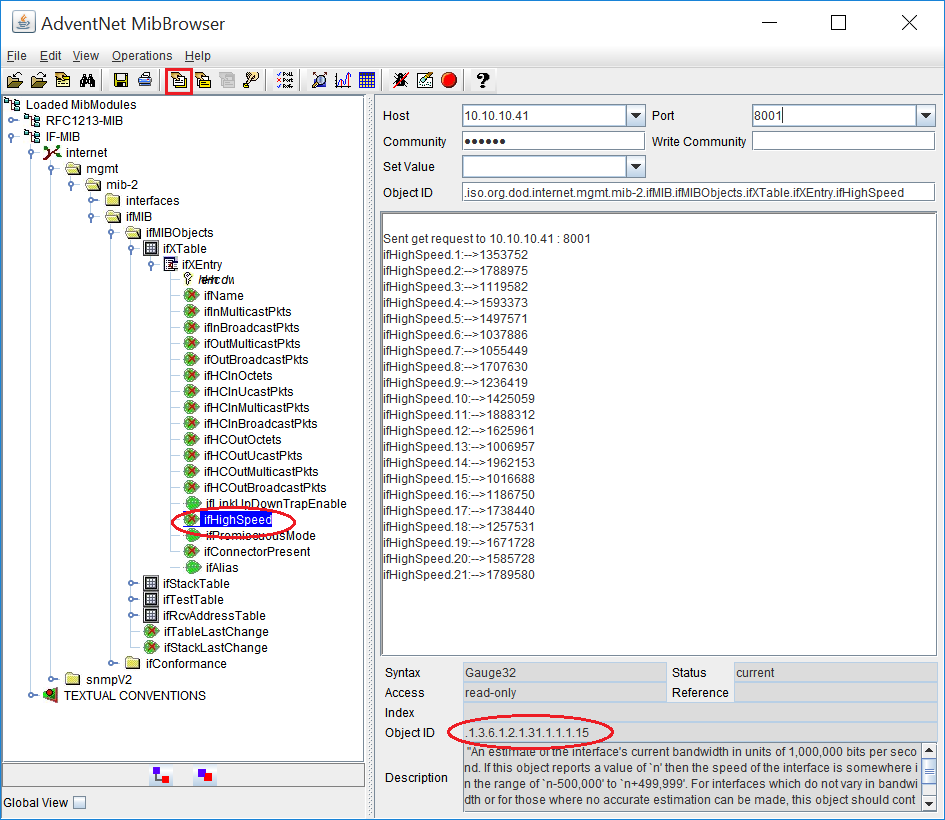 Finding the SNMP Tabular OID using MIB browser