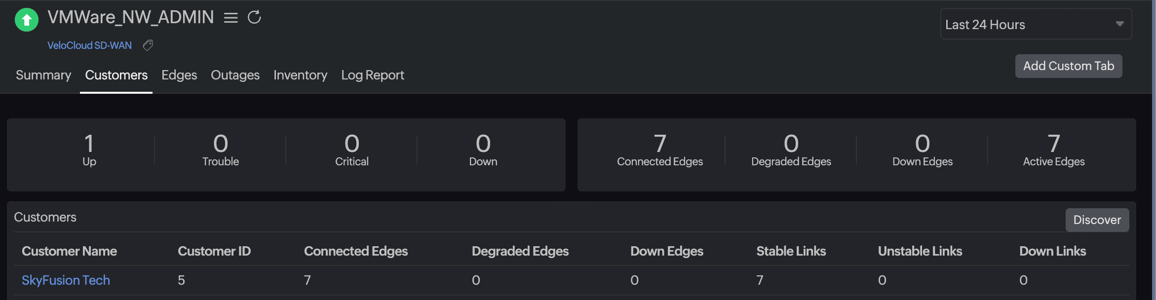 VMware VeloCloud SD WAN customers tab