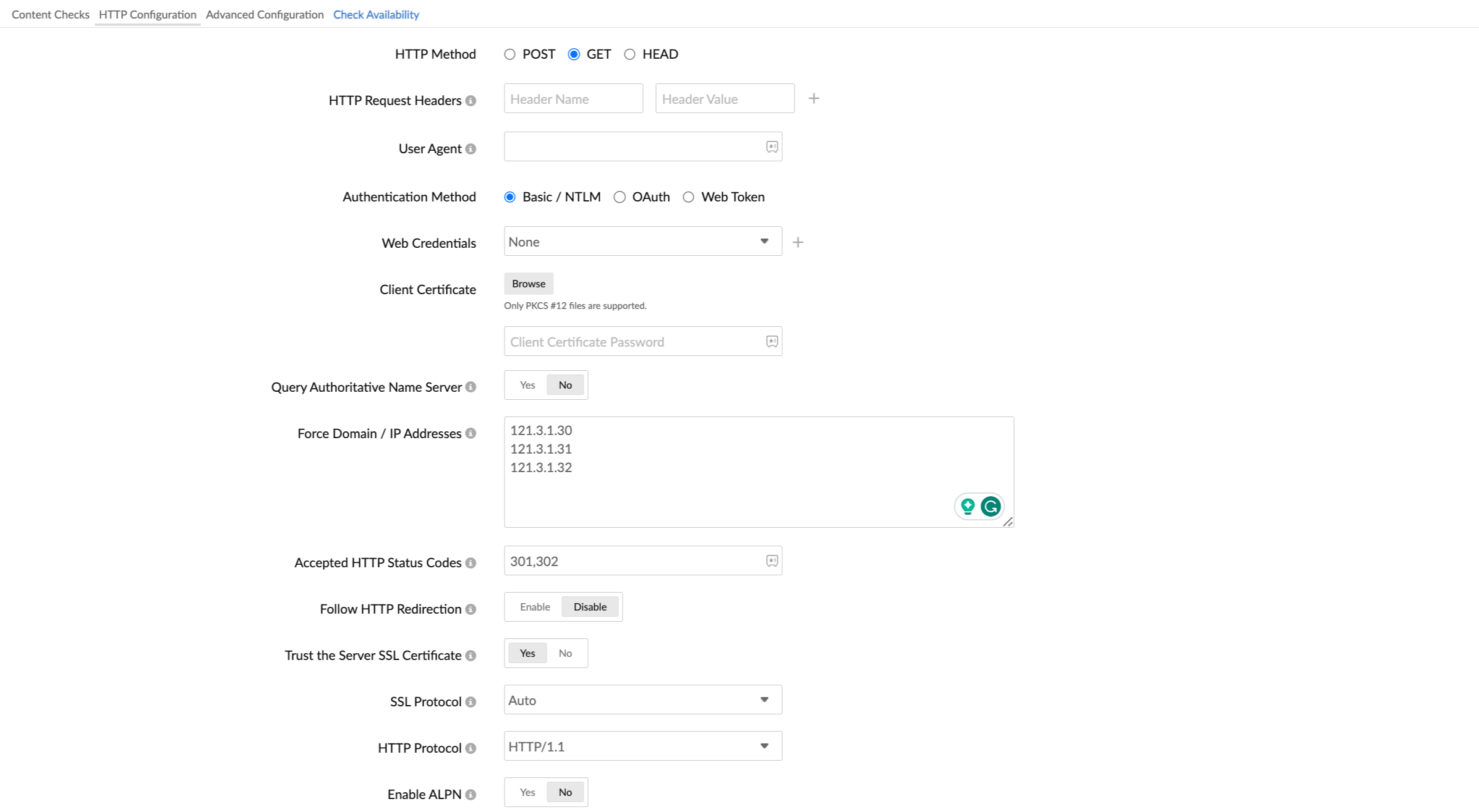 Configure http protocol