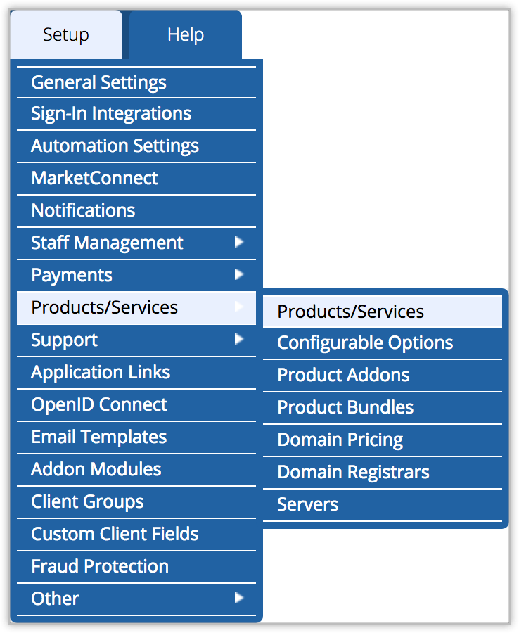 Products/Services option on WHMCS