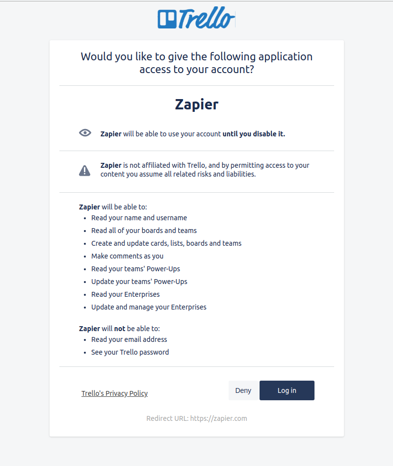 zapier access trello