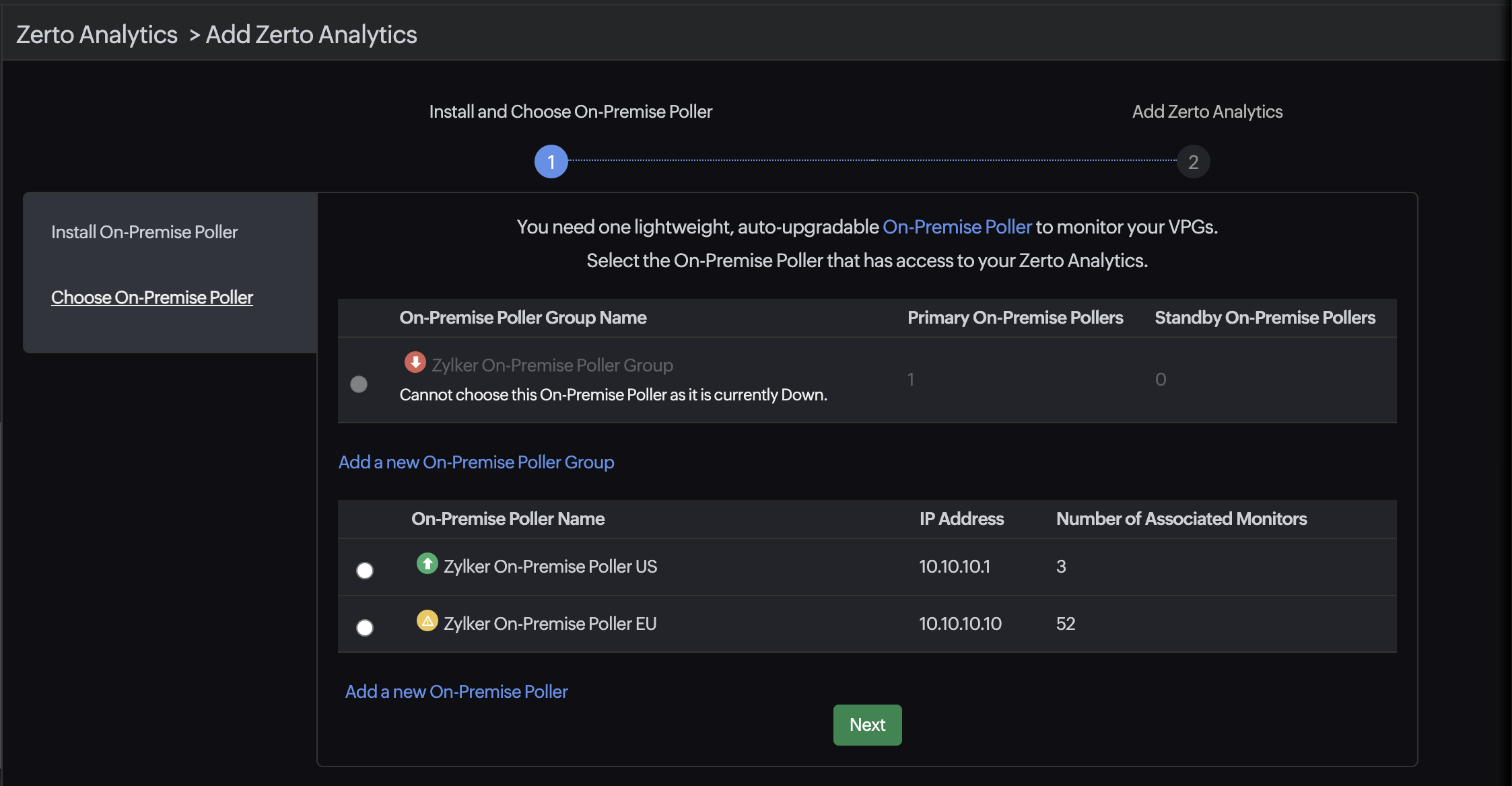 Selecting an On-Premises Poller