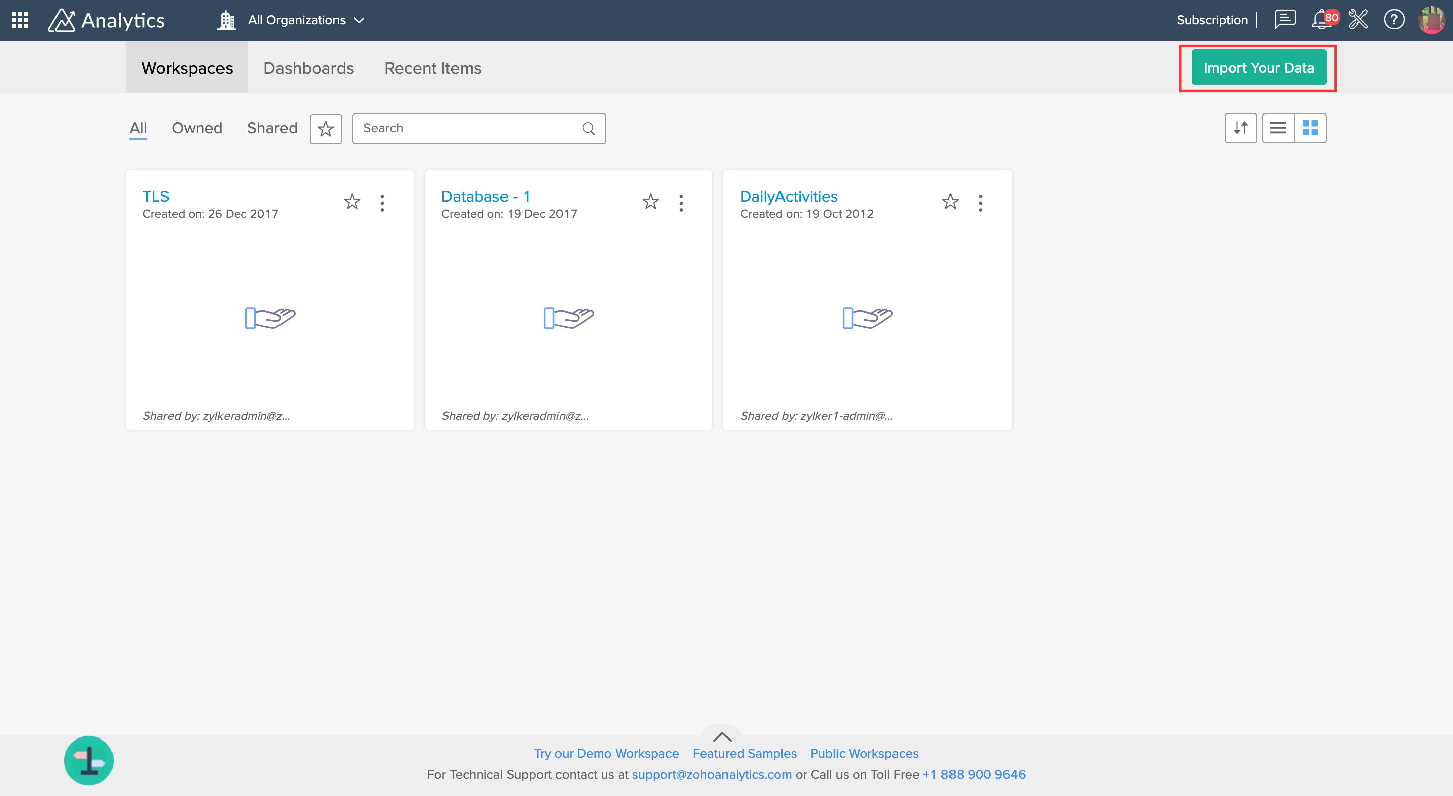 zoho analytics import