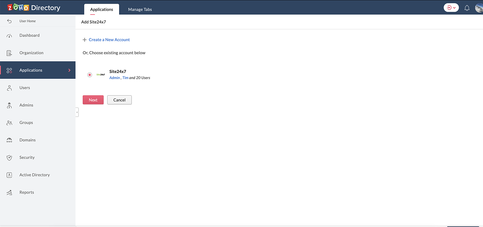 zoho directory add site24x7